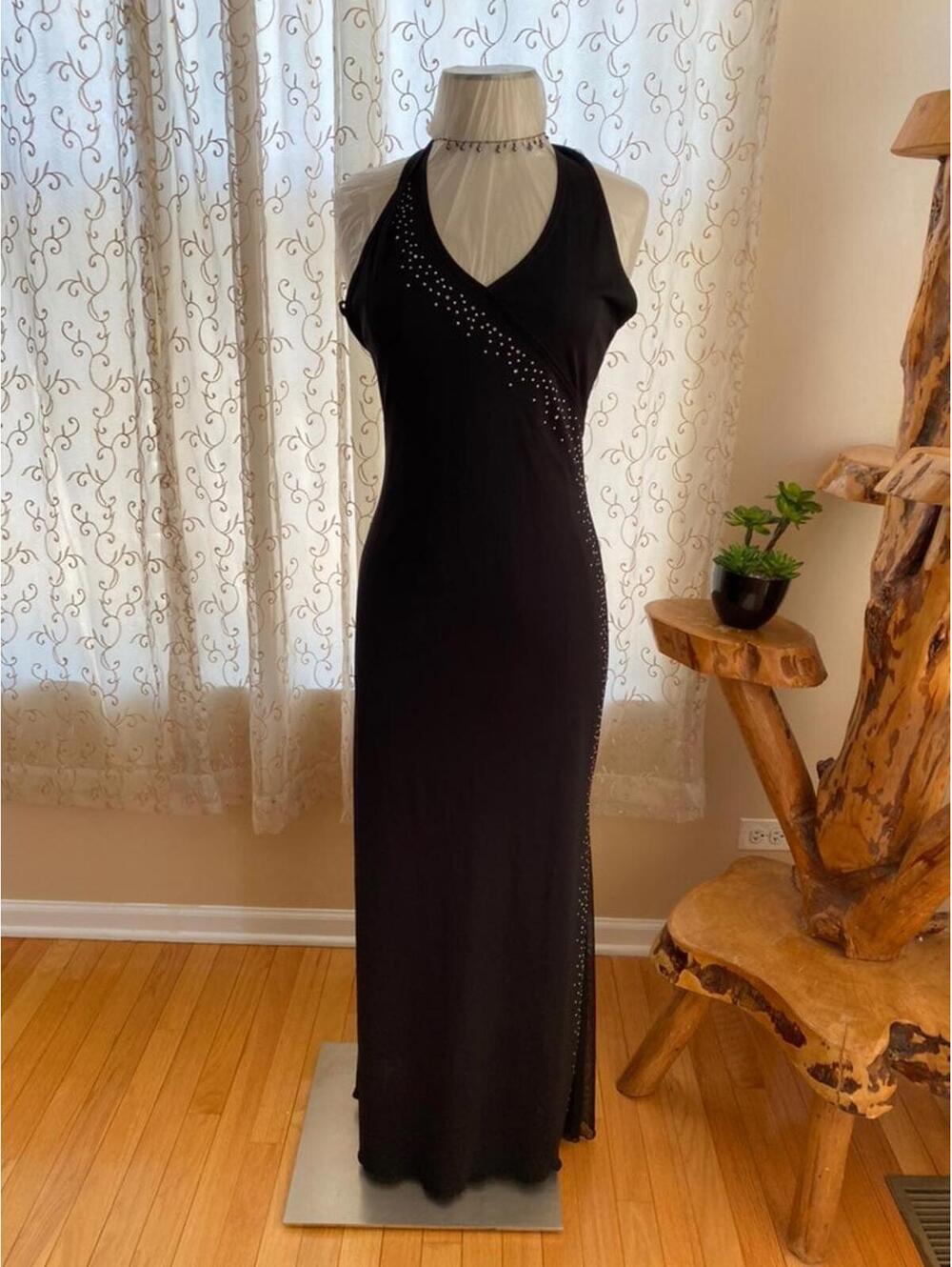 Taboo Black Halter Neck Maxi Dress with Studded Detail Size L